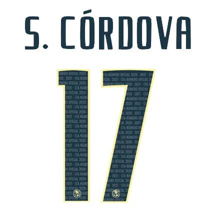 Club America 2020/21 Away S. Cordova #17 Jersey Name Set